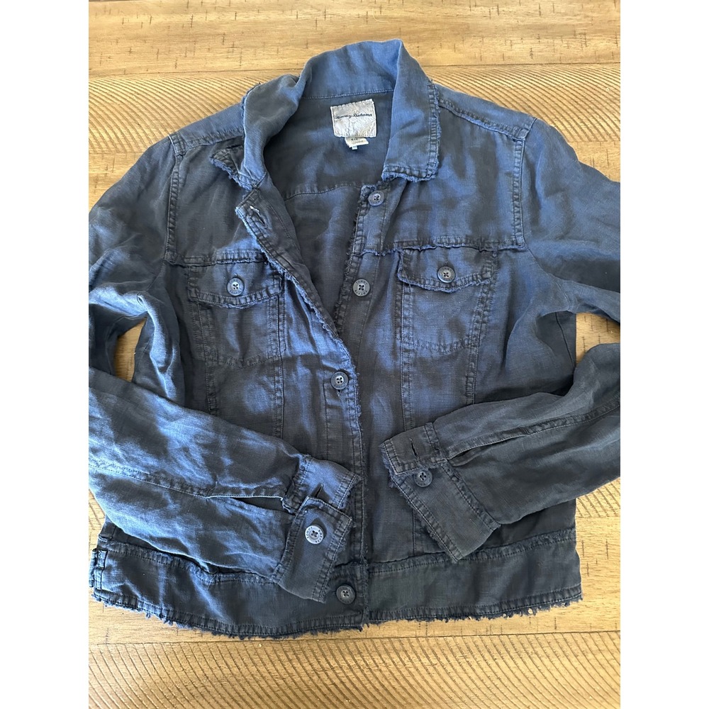 Tommy Bahama Women's Blue 100% Linen Jean Style Jacket Raw Hem - Size S